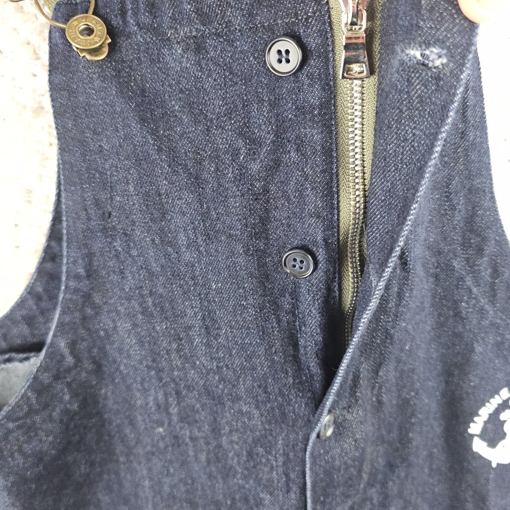 Marine Nationale Denim Overalls Cargo Bibs Jumpsuit Size Small Navy Reverse - Picture 11 of 13